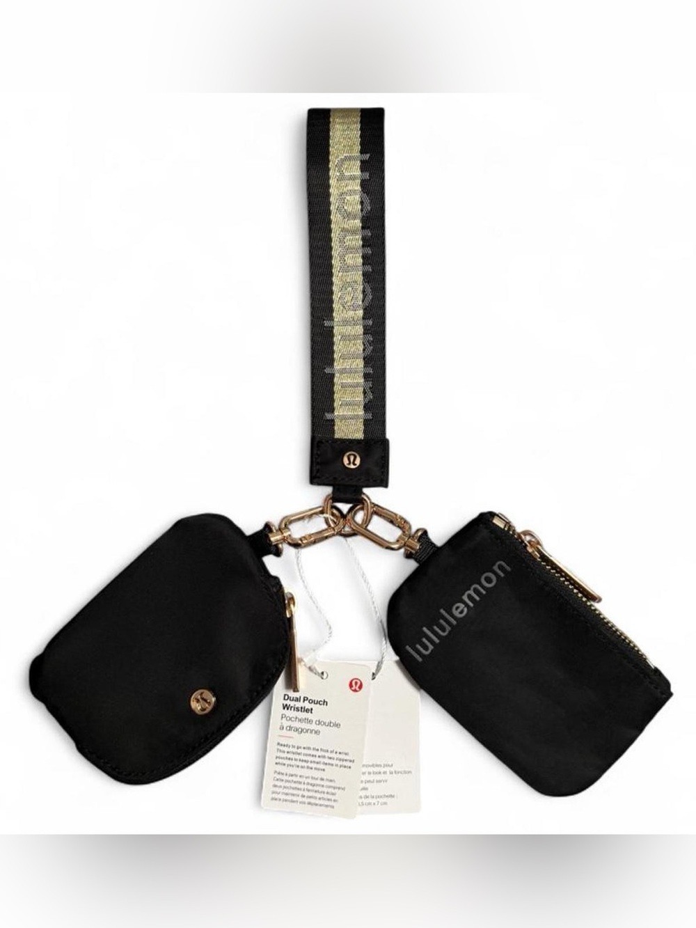 lululemon black and gold dual pouch wristlet